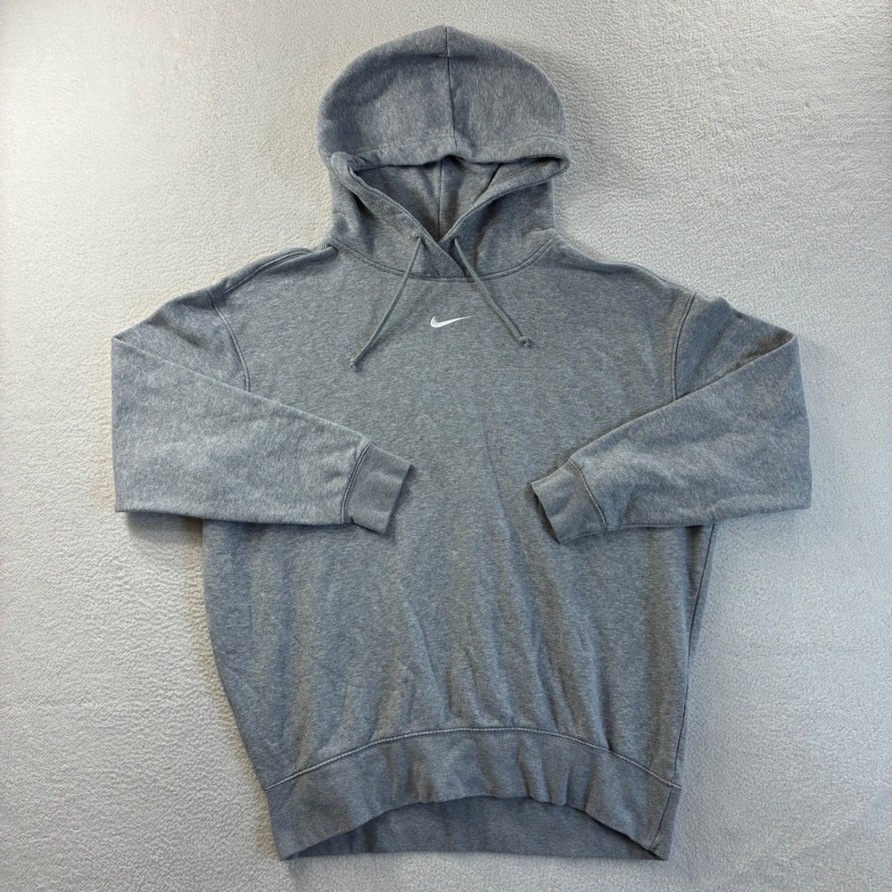 Nike‎ Center Swoosh Hoodie Women S Gray Oversized Fleece Pullover Sweatshirt